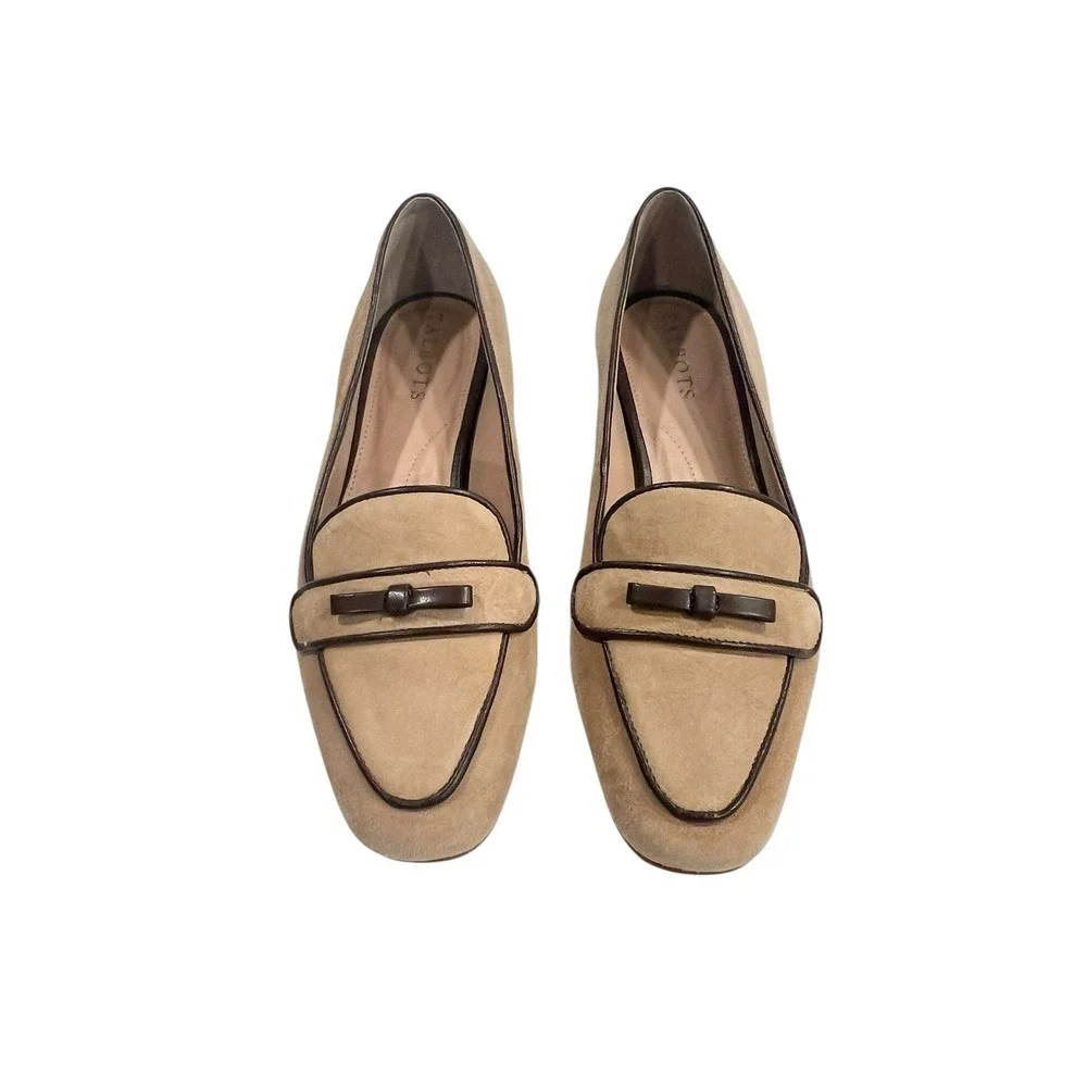 Talbots JANE BOW LOAFERS RIBBON Suede Cream Preppy‎ 6 M Women's